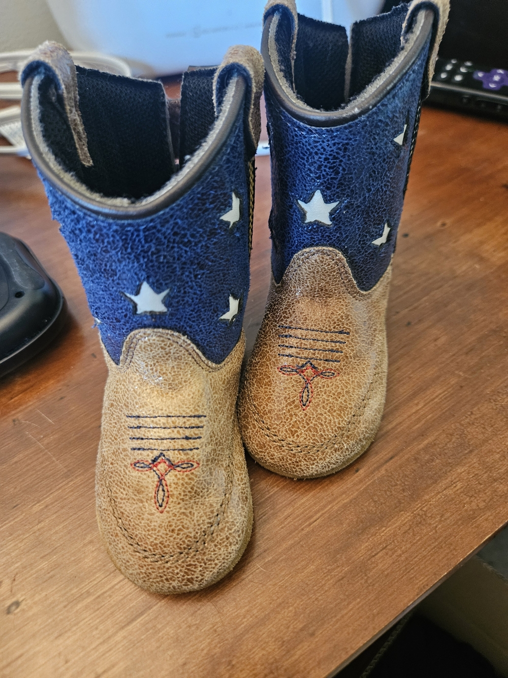 Kids Western Star Cowboy Boots - Blue & Tan Size 3